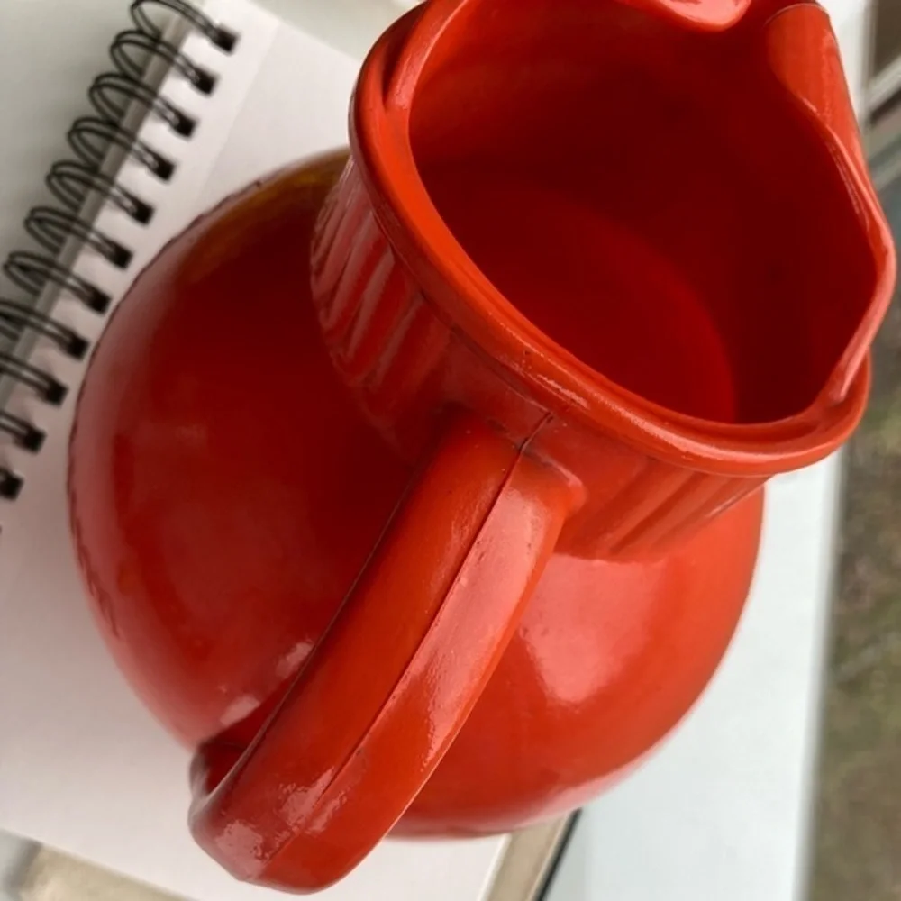 Cool Orange Glass Pitcher Vase Planter Storage MCM CottageCore - Picture 12 of 13